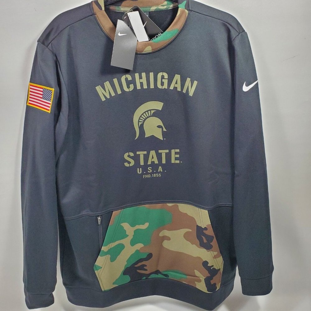 Nike Michigan State Spartans Military Appreciation Sweatshirt Sz L DD4312 010